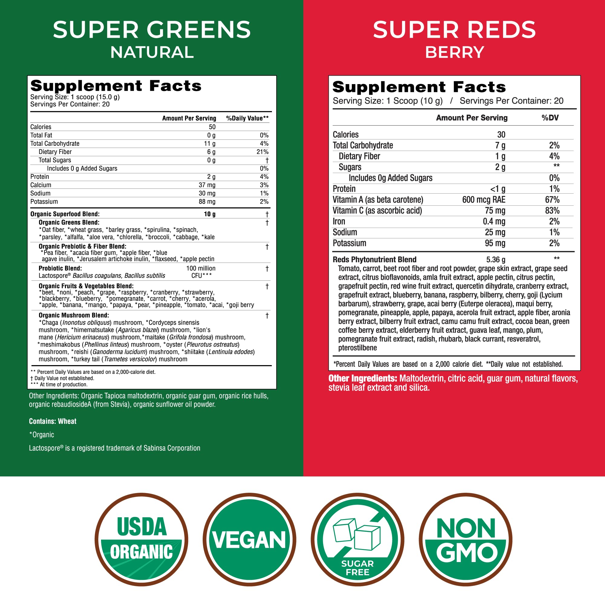 Country Farms Super Greens + Super Reds Essential Pack nutritional information