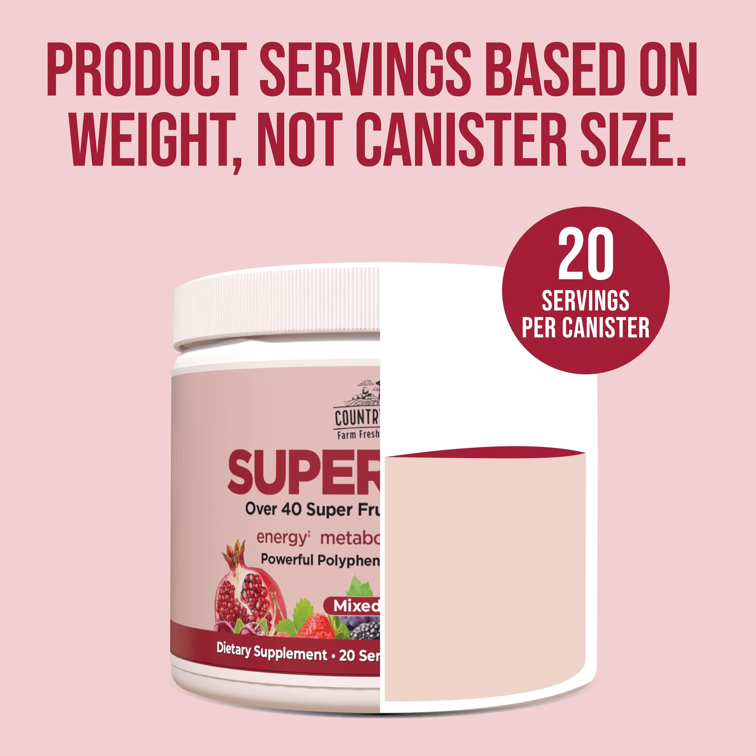 Country Farms Super Reds 7.1 oz bottle with serving scoop
