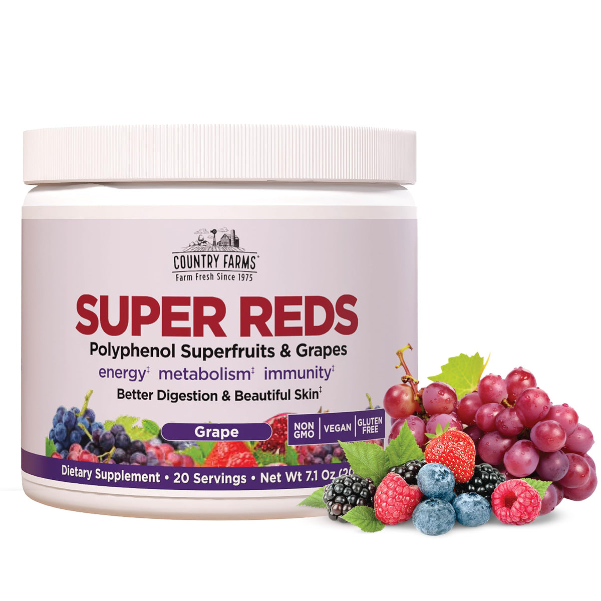 Country Farms Super Reds Antioxidant Powder front view with packaging