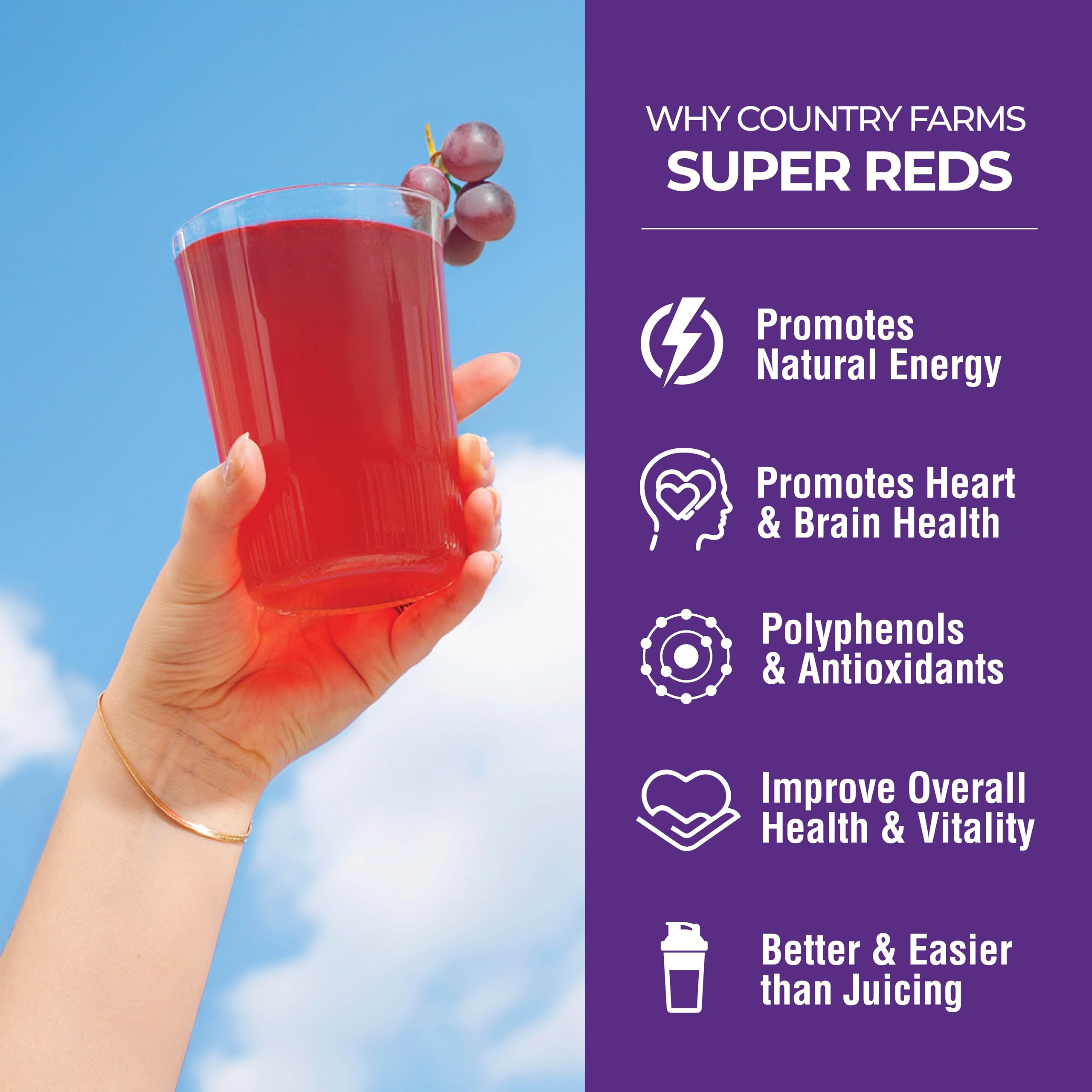 Country Farms Super Reds Antioxidant Powder mixed in water