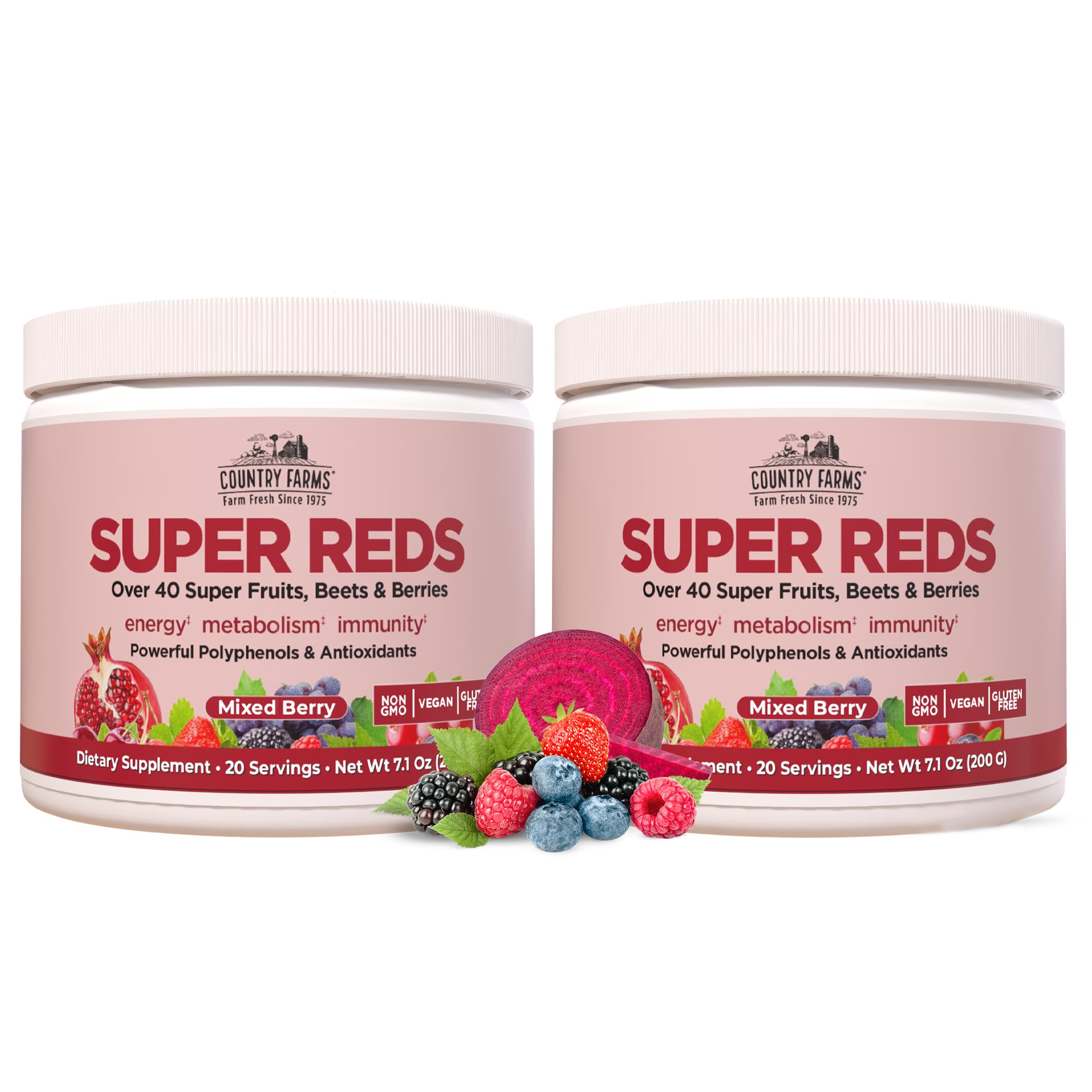 Country Farms Super Reds drink mix packaging front view