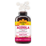 Country Life Acerola Vitamin C Complex 500mg chewable wafers on a wooden table