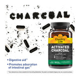 Country Life Activated Charcoal Vegan Capsules back view with ingredients
