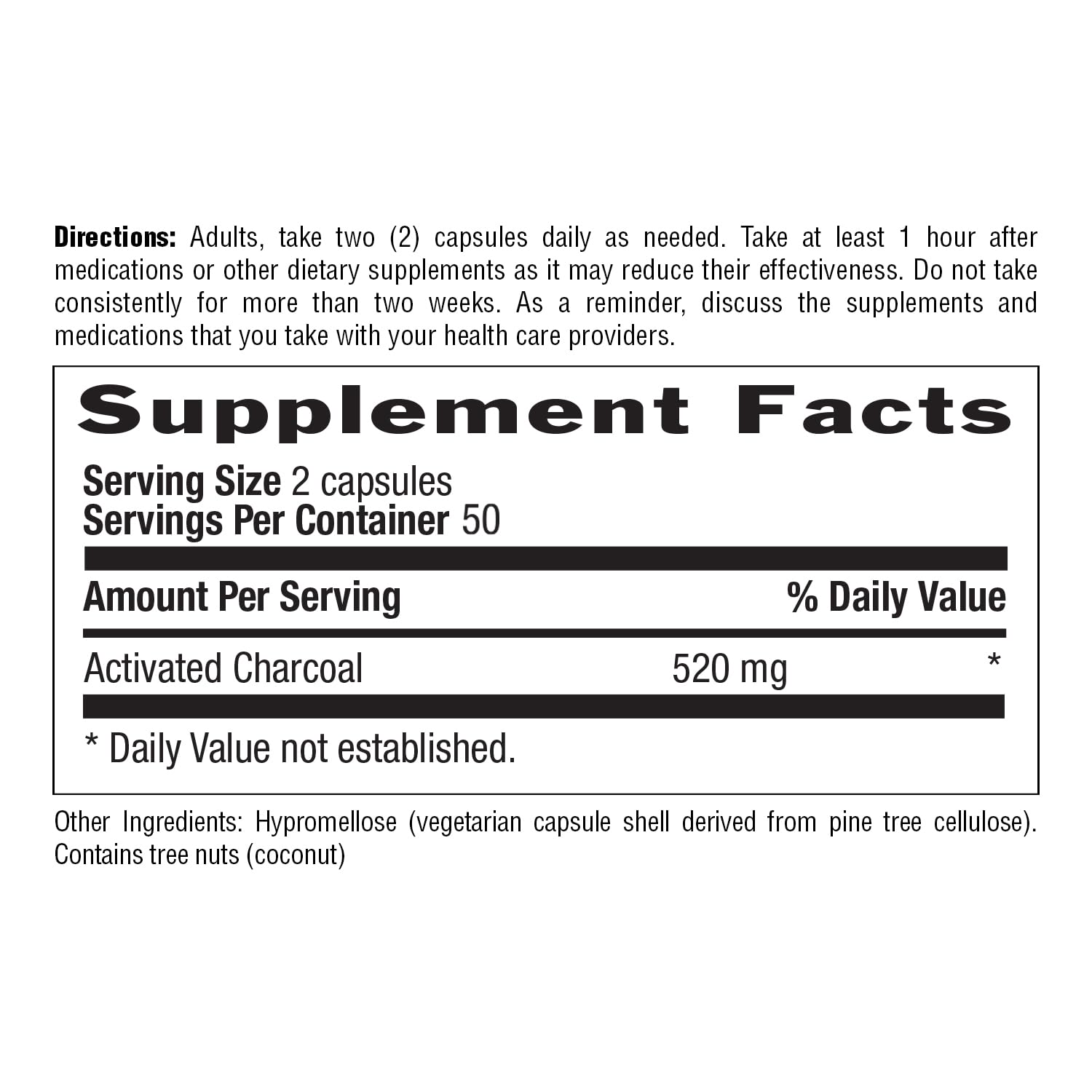 Country Life Activated Charcoal Vegan Capsules bottle with label