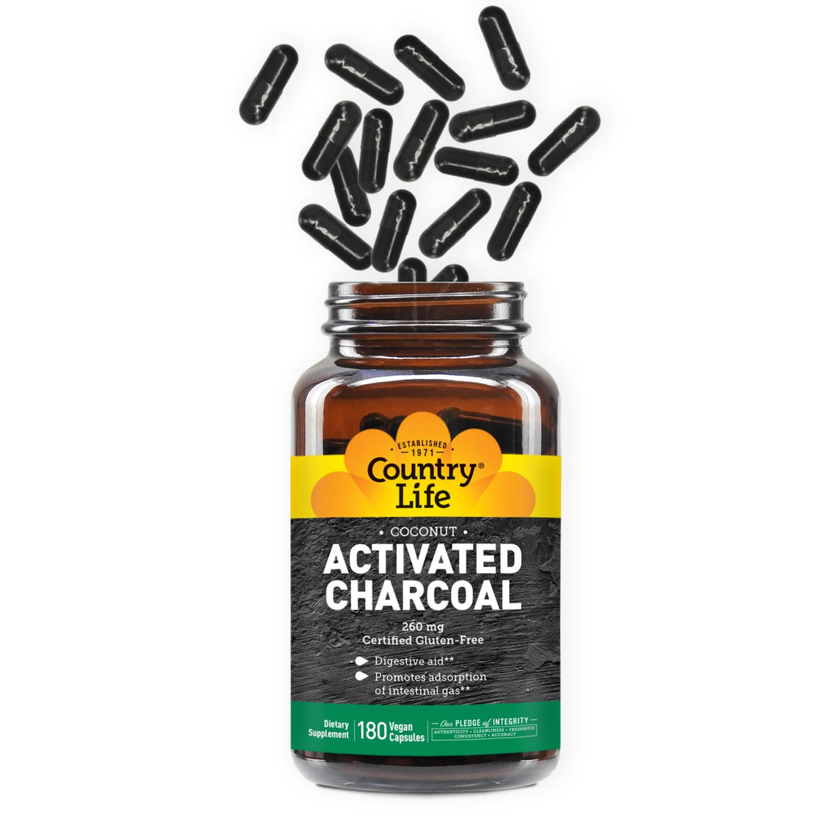 Country Life Activated Charcoal Vegan Capsules front view