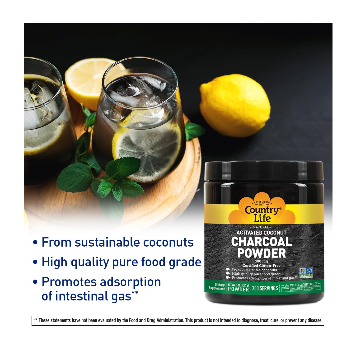Country Life Activated Coconut Charcoal Powder 500mg packaging