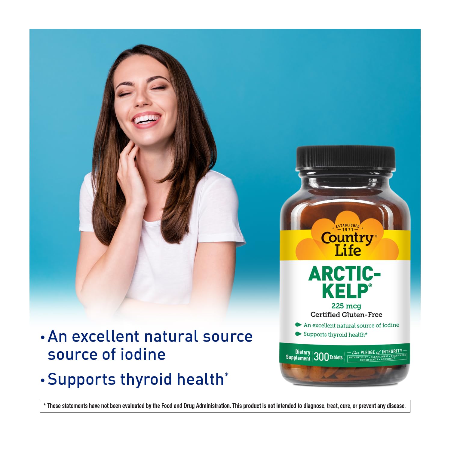 Country Life Arctic-Kelp Thyroid Extract side view showing tablet details