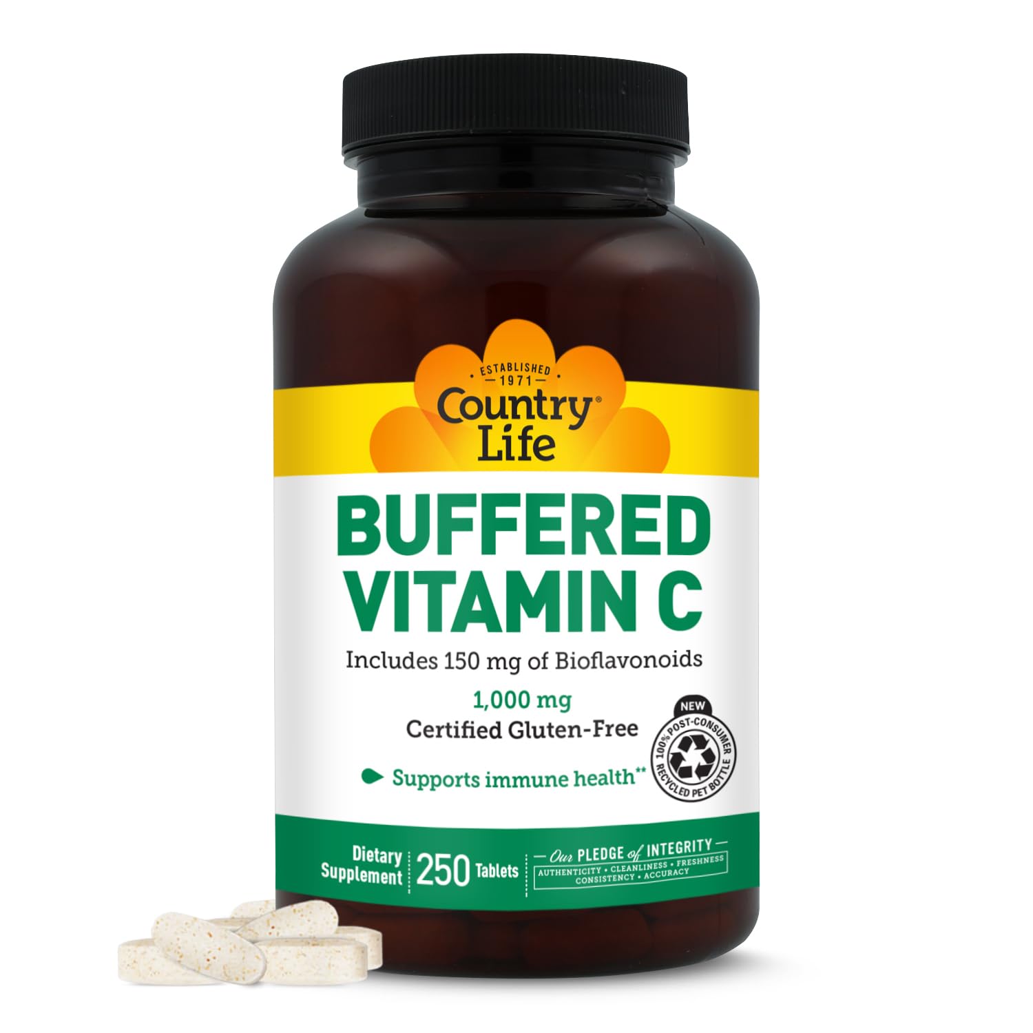 Country Life Buffered Vitamin C 1000mg 250 Tablets front view