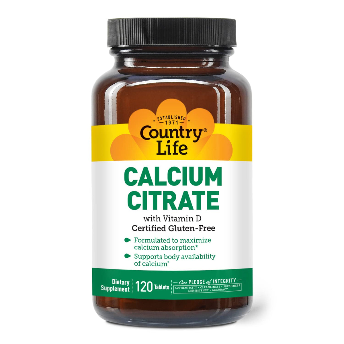 Country Life Calcium Citrate + Vitamin D 500mg capsules front view