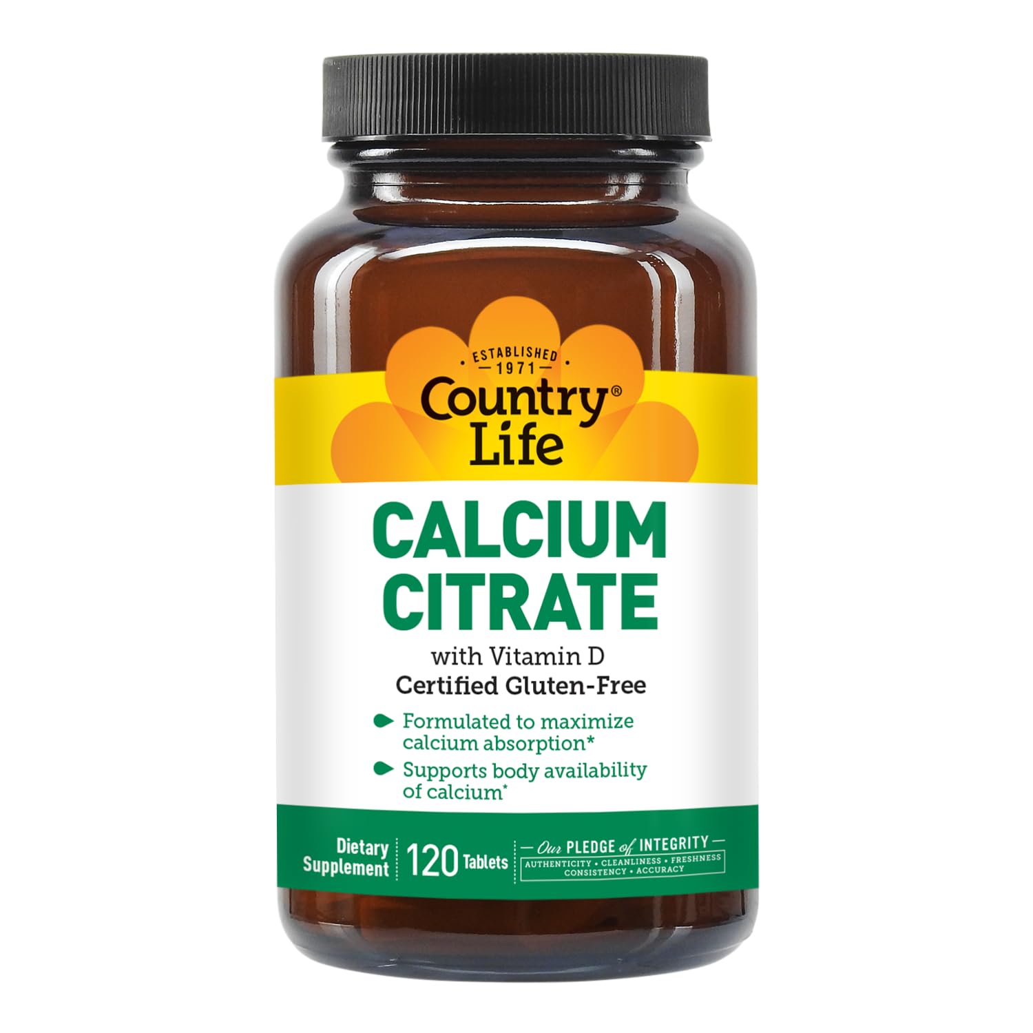 Country Life Calcium Citrate + Vitamin D 500mg capsules label close-up
