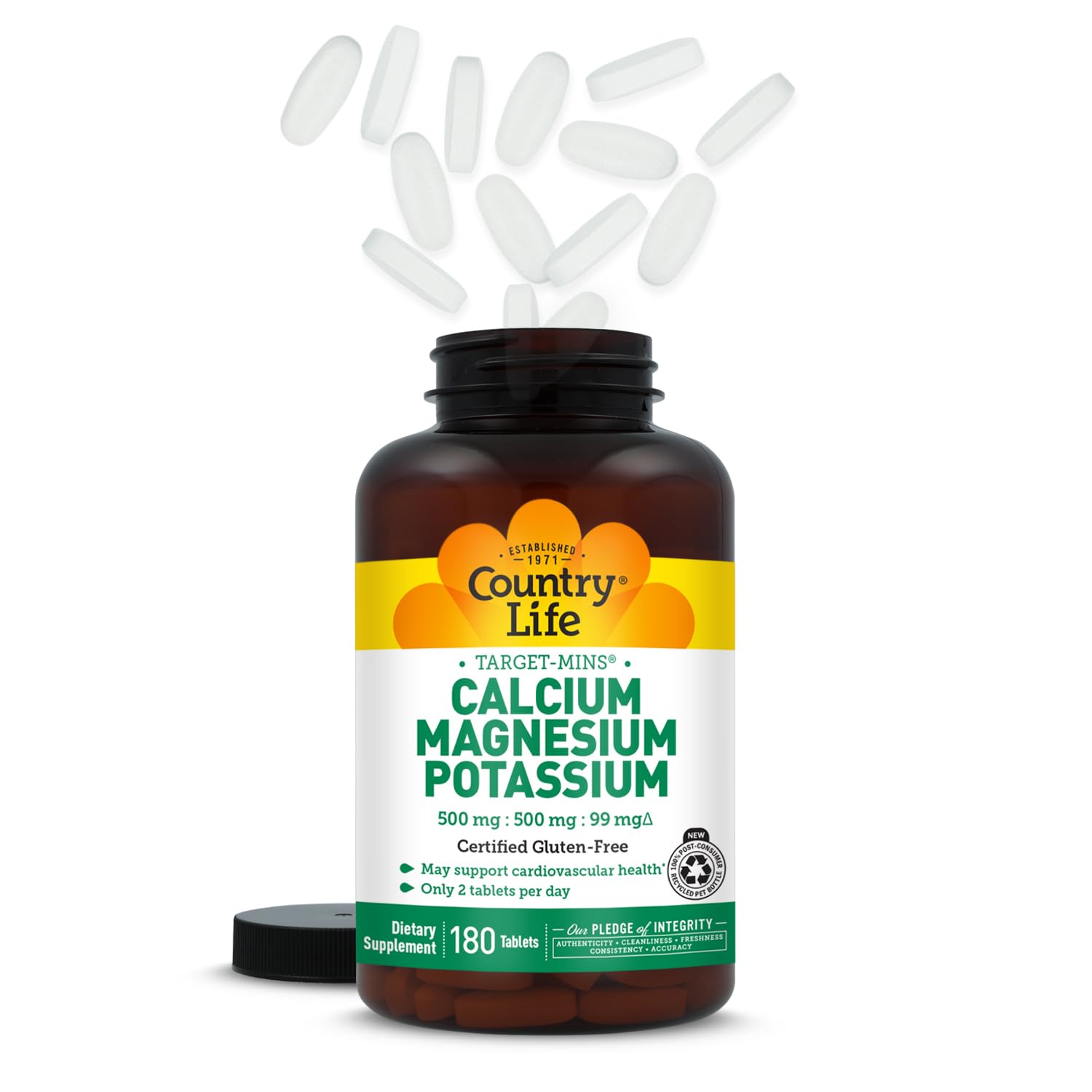 Country Life Calcium Magnesium Potassium Supplement on a kitchen counter