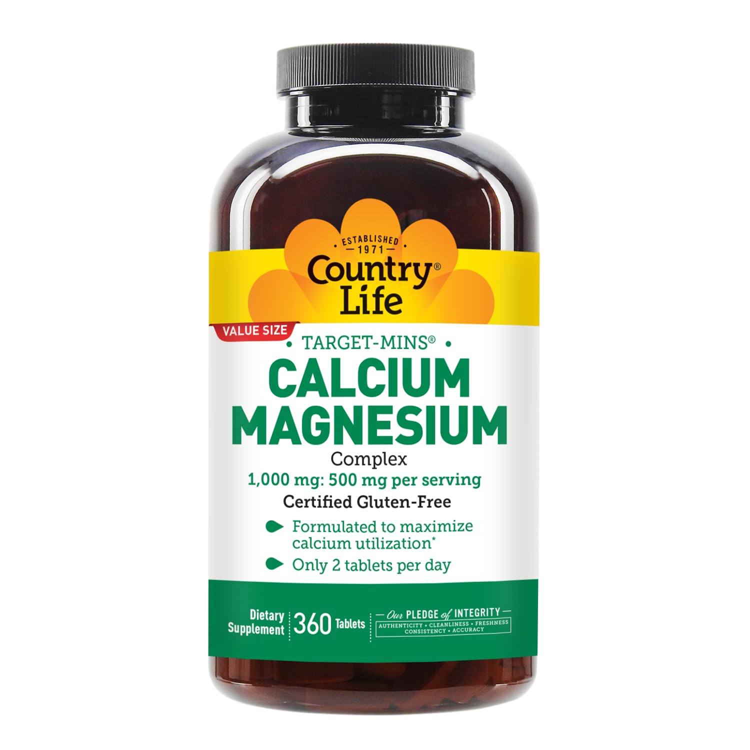 Country Life Calcium Magnesium Supplement 1000mg side view