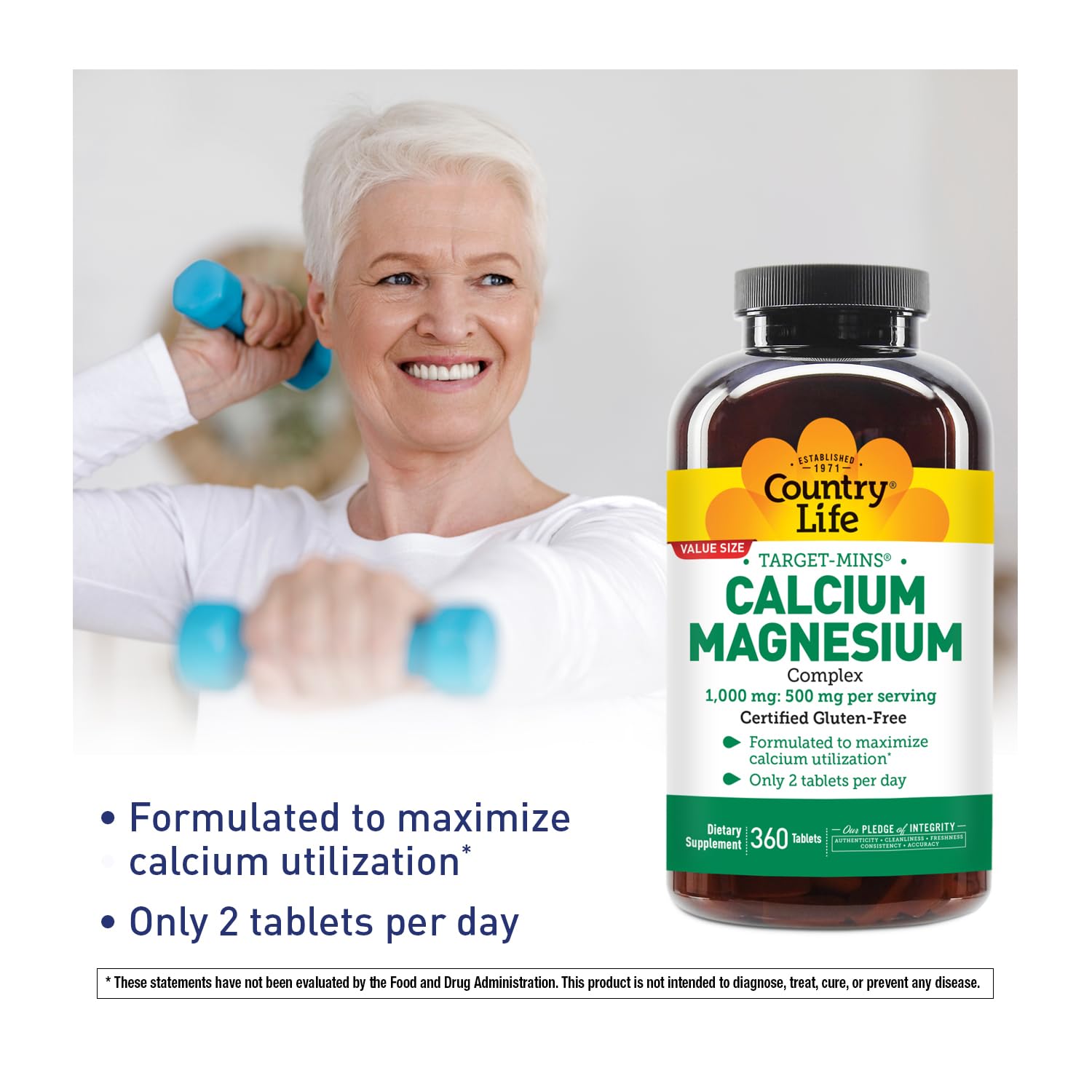 Country Life Calcium Magnesium Supplement 1000mg with dosage details
