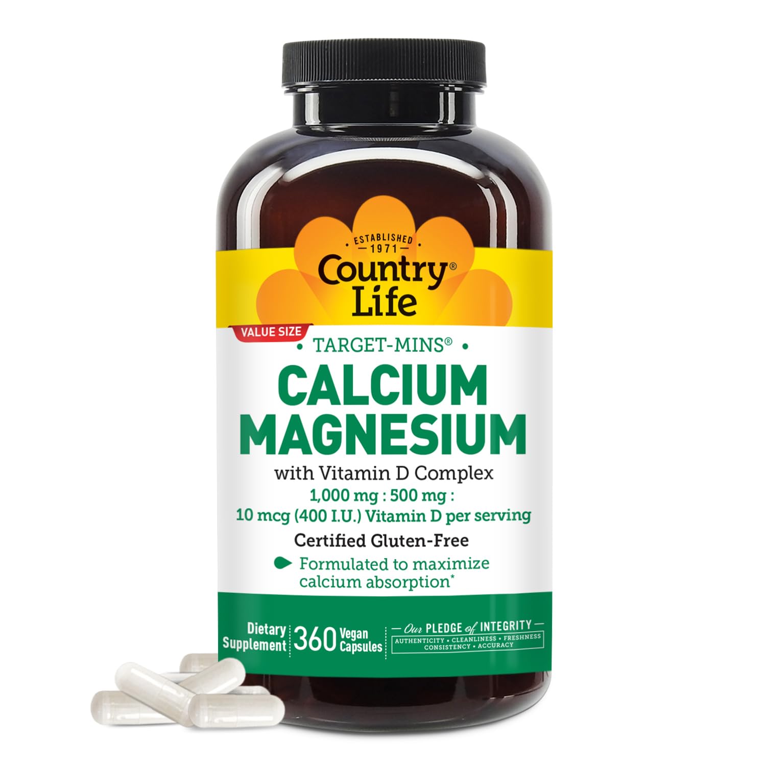 Country Life Calcium Magnesium Vitamin D 90 Capsules front view
