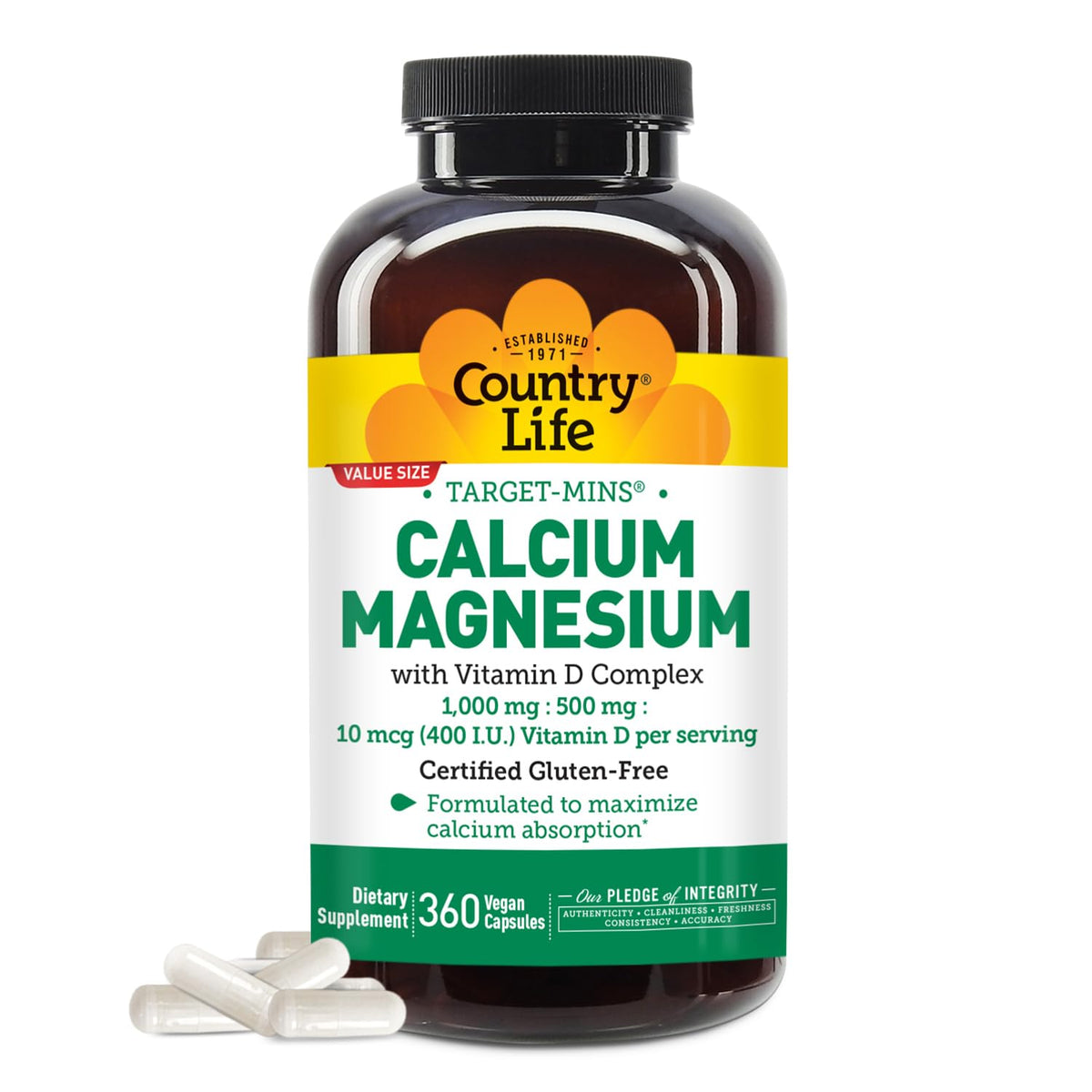 Country Life Calcium Magnesium Vitamin D 90 Capsules front view