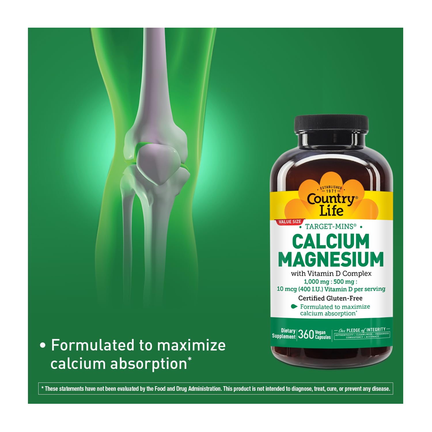 Country Life Calcium Magnesium Vitamin D 90 Capsules side view
