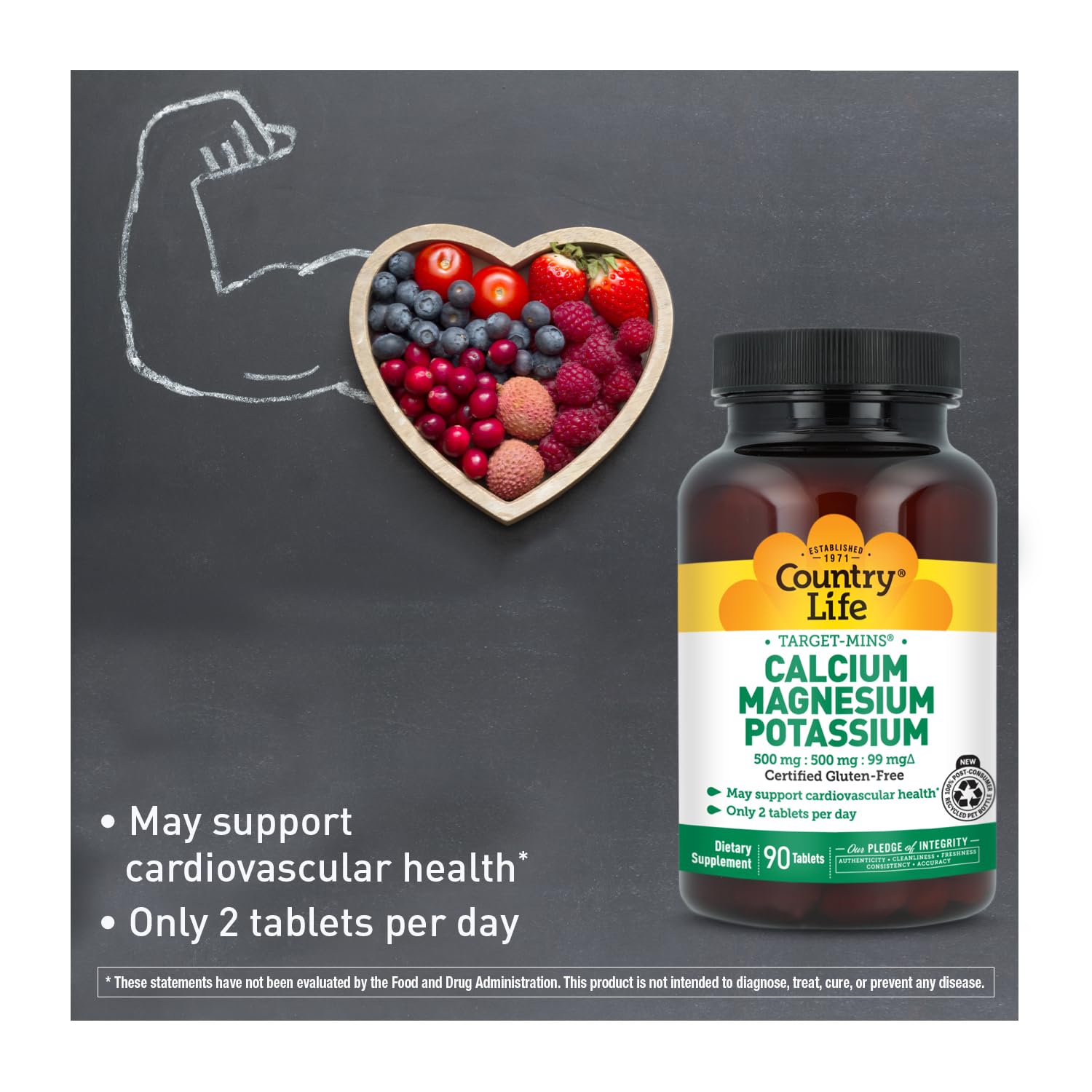 Country Life Calcium Supplement 500mg capsules on a wooden table