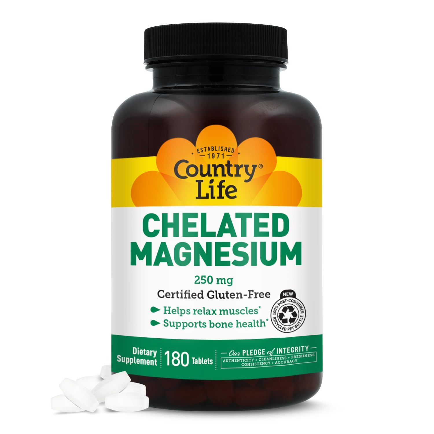 Country Life Chelated Magnesium 250 mg supplement front view