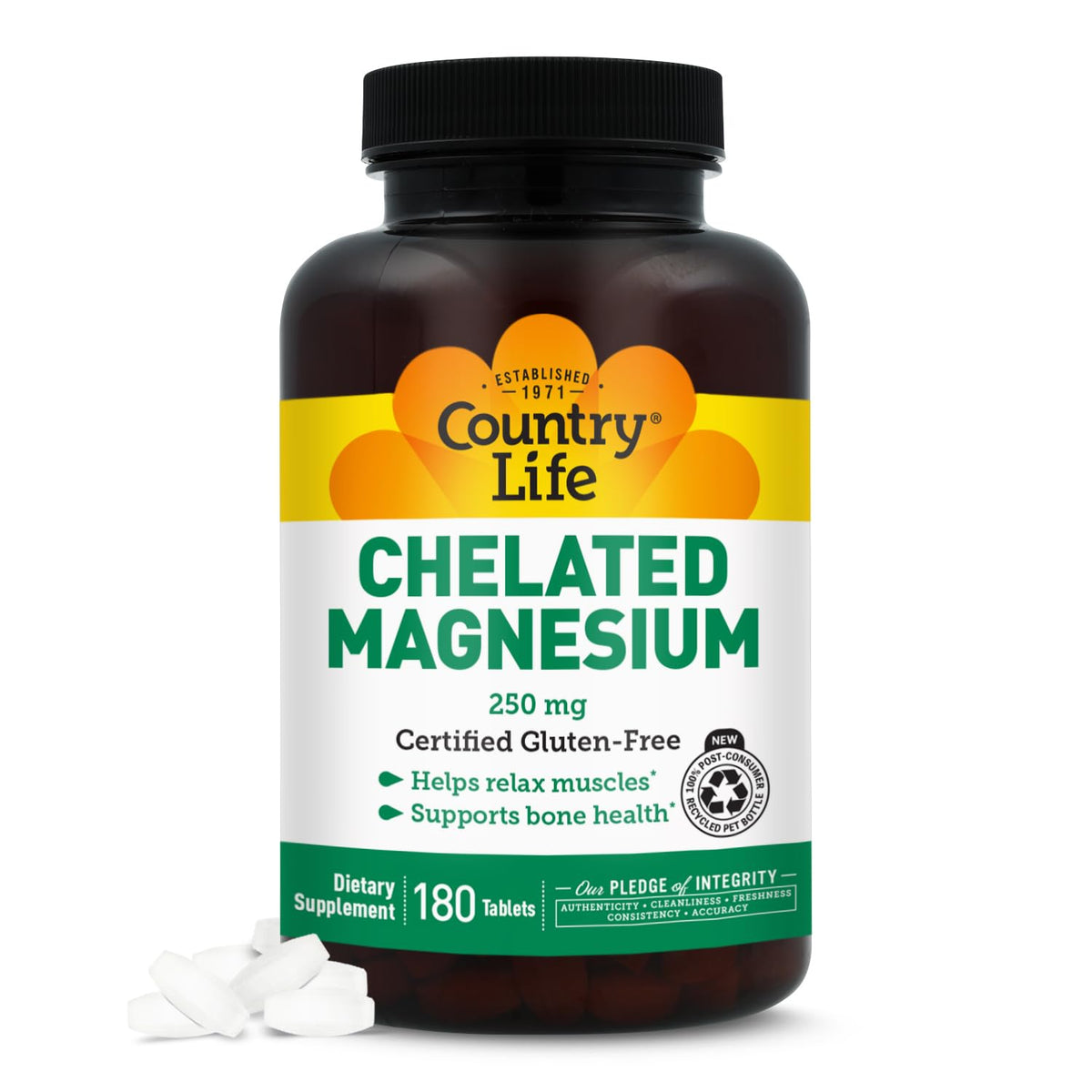Country Life Chelated Magnesium 250 mg supplement front view