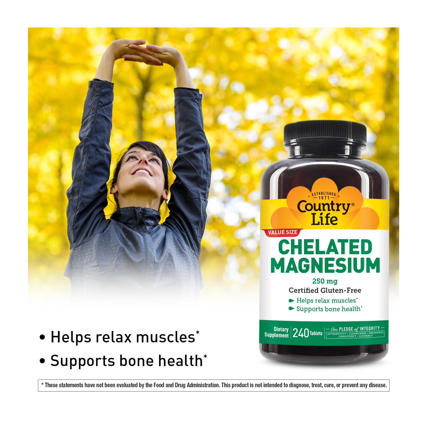 Country Life Chelated Magnesium 250mg tablet side view