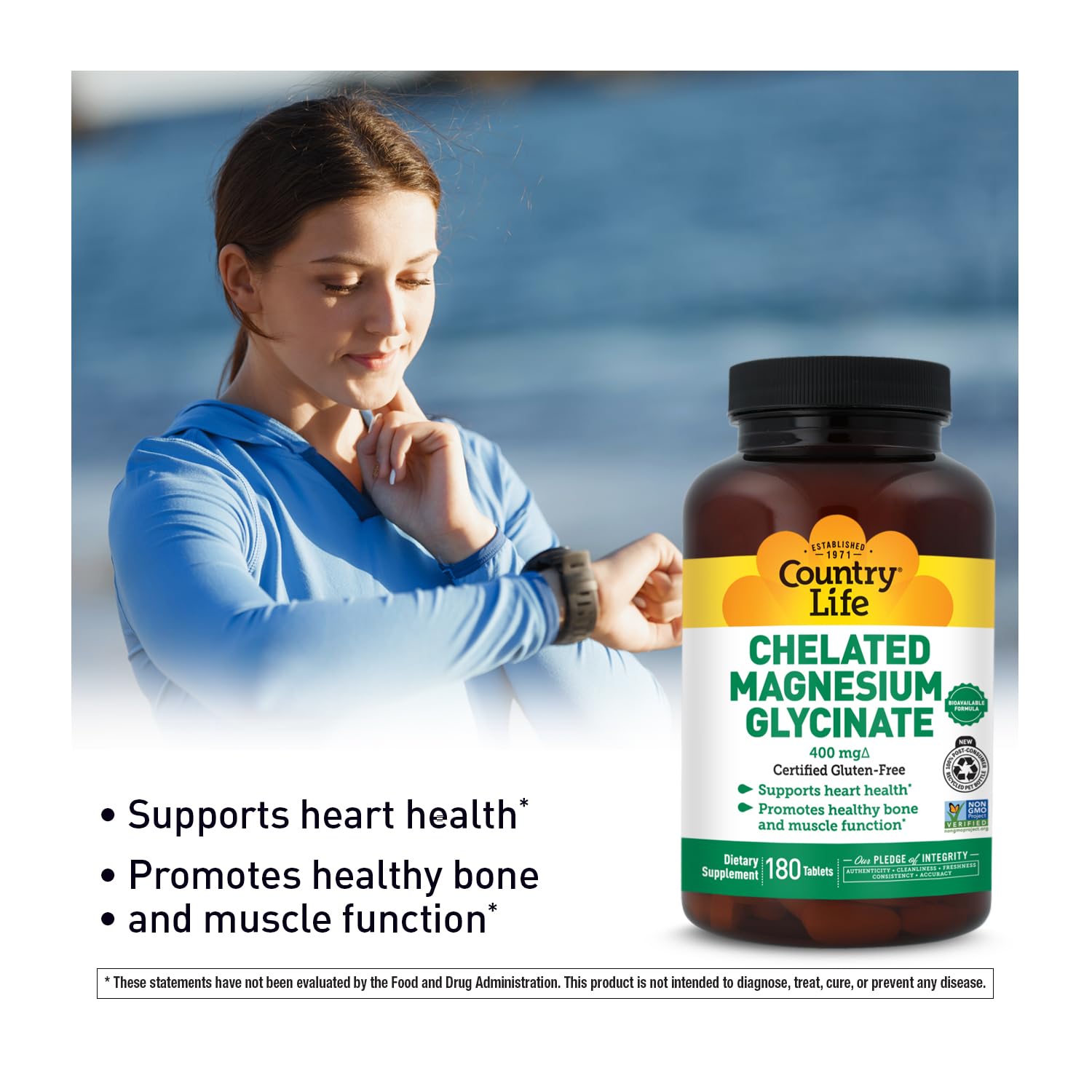 Country Life Chelated Magnesium Glycinate 400mg 180 Tablets back view
