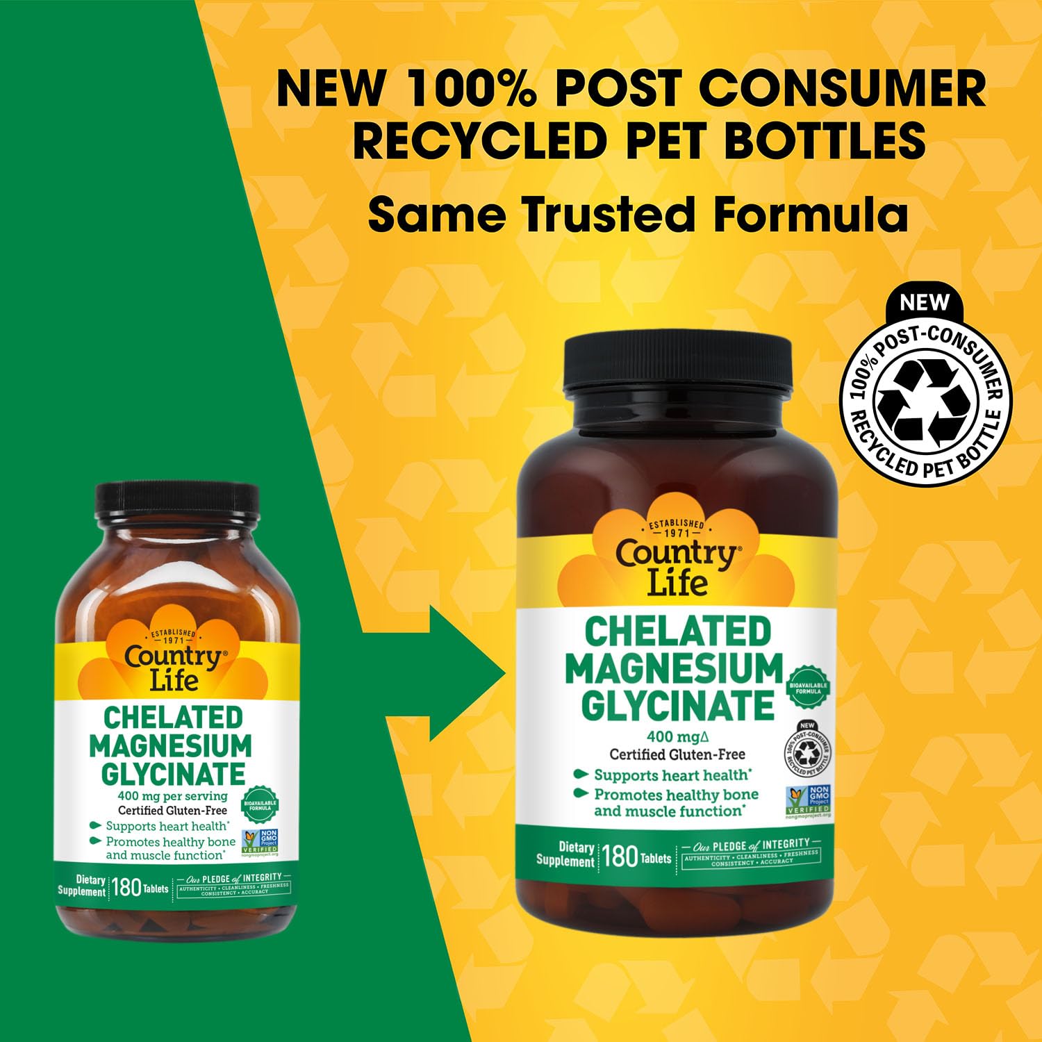 Country Life Chelated Magnesium Glycinate 400mg 180 Tablets side view