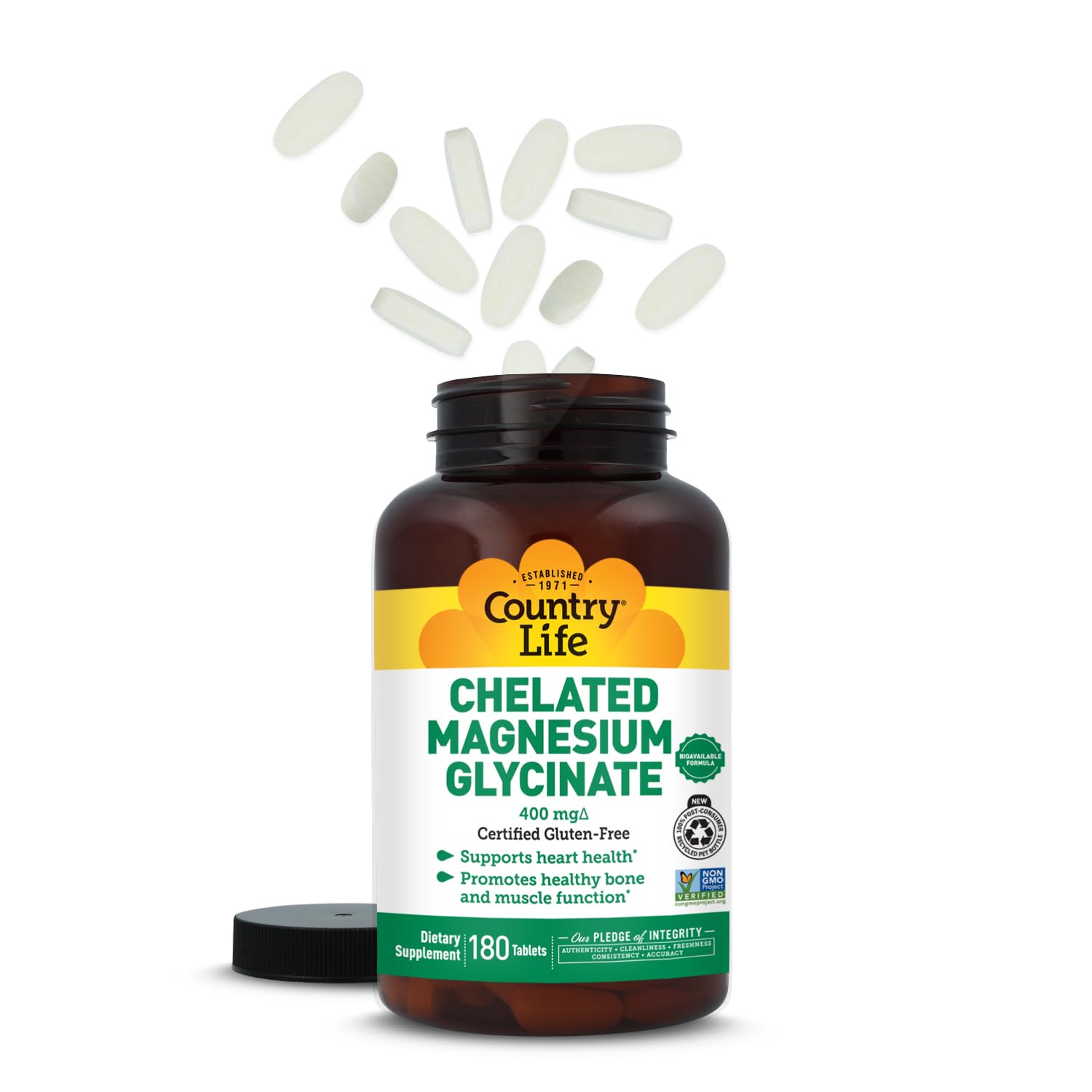 Country Life Chelated Magnesium Glycinate 400mg on a wooden table