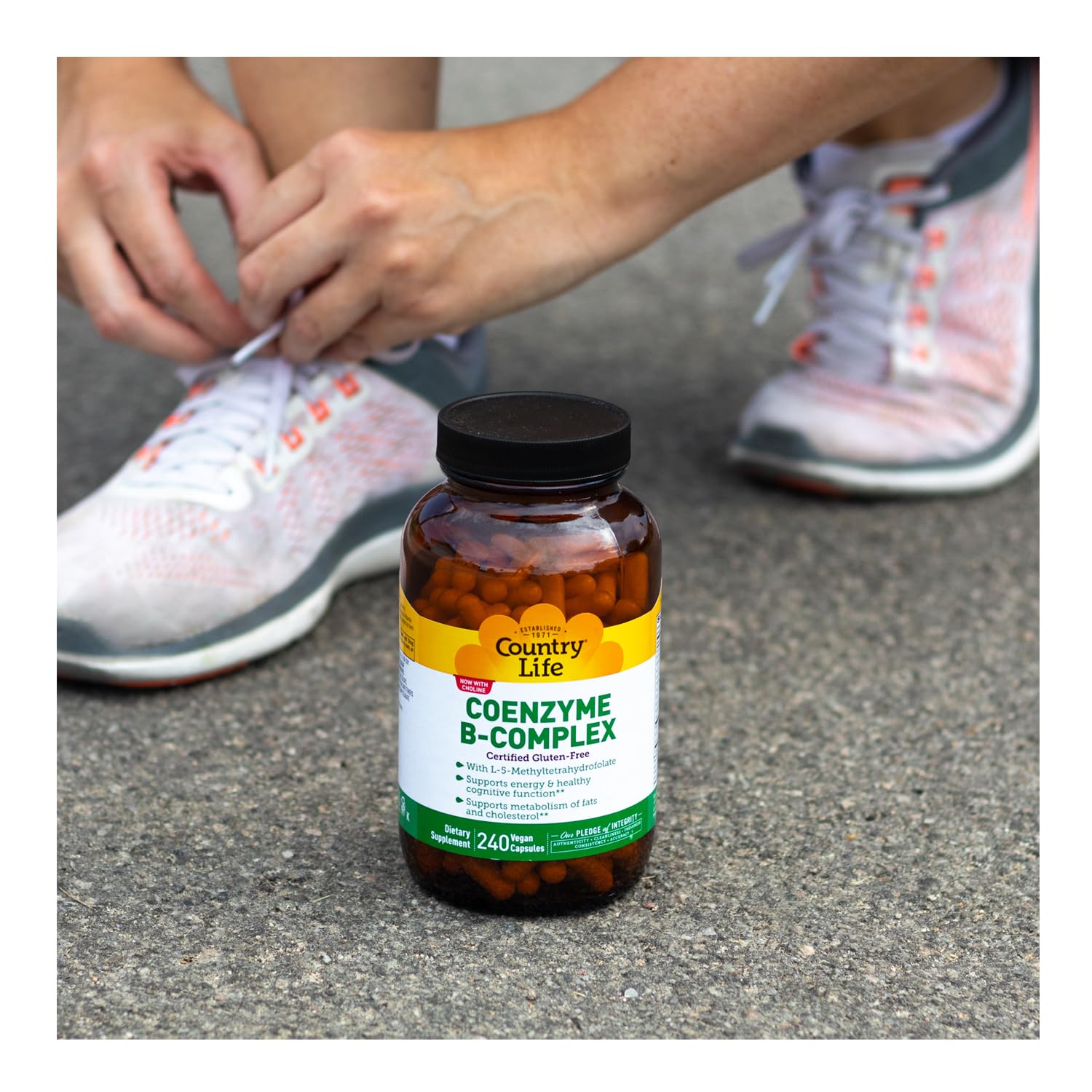 Country Life Coenzyme B-Complex 240-Count Capsules opened bottle