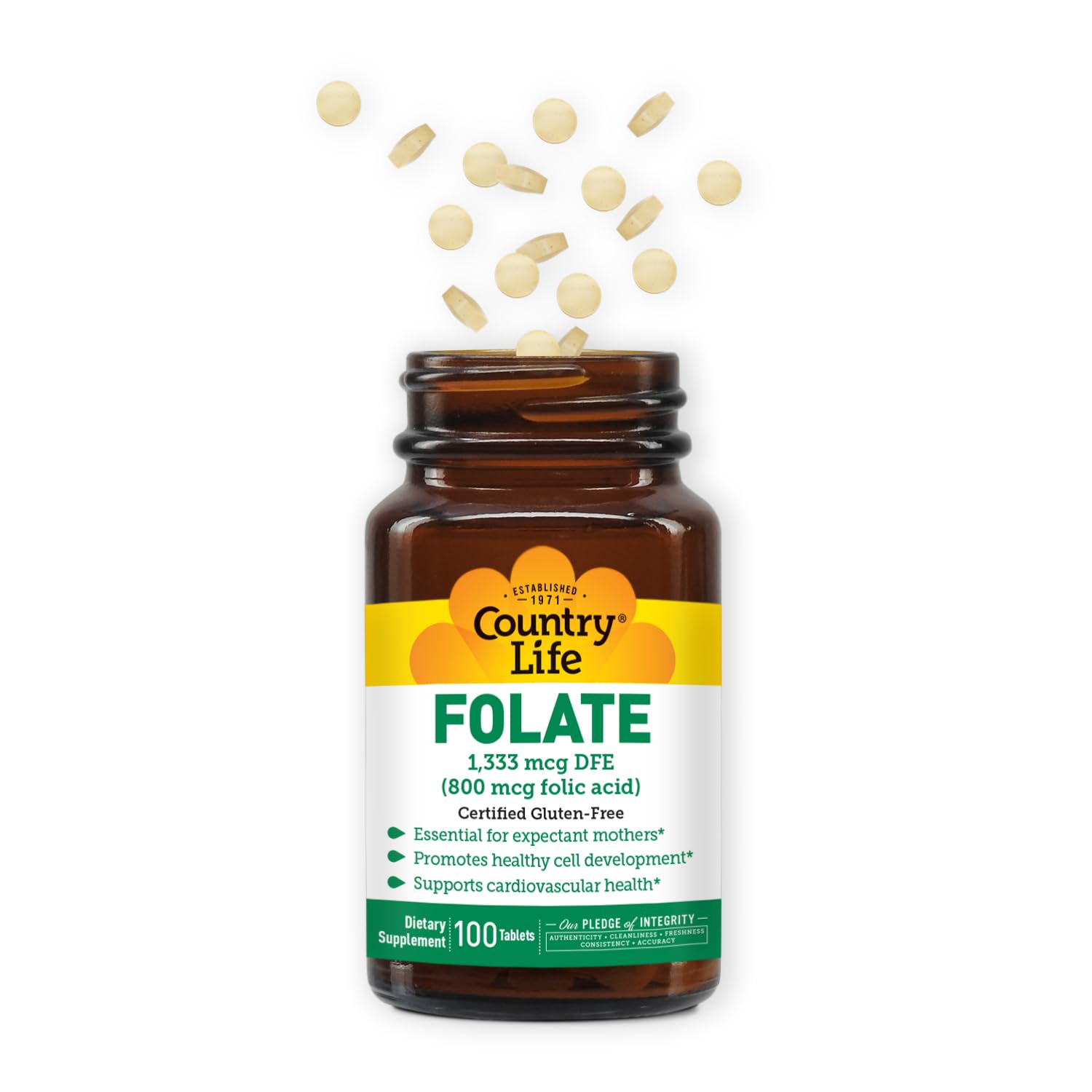 Country Life Folate 800 mcg supplement bottle side view