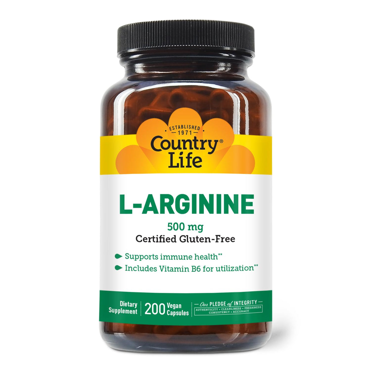 Country Life L-Arginine 500mg 100 Capsules front view