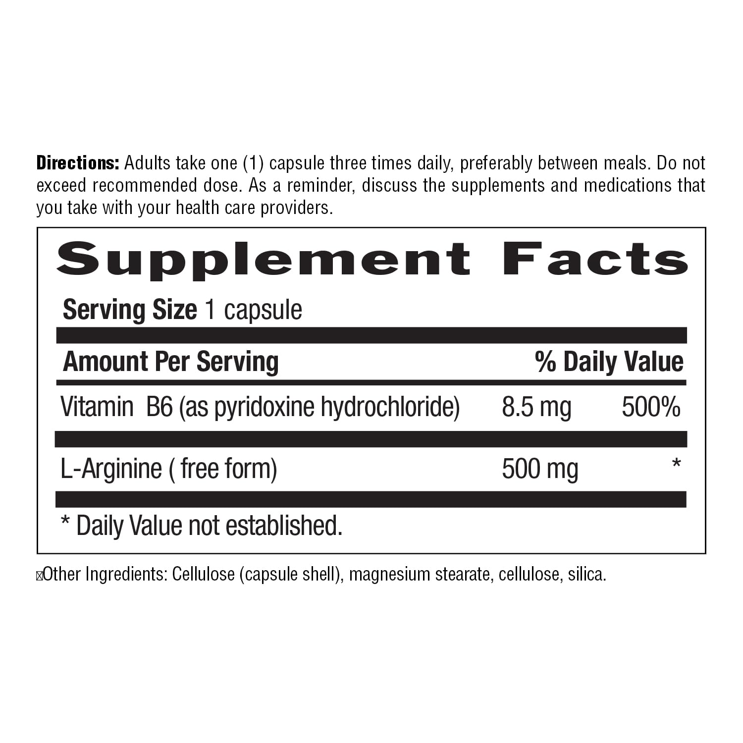 Country Life L-Arginine 500mg 100 Capsules ingredients list