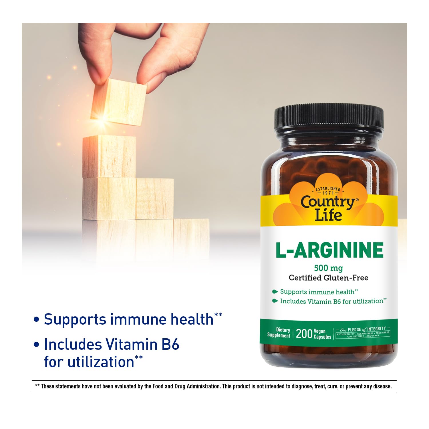 Country Life L-Arginine 500mg 100 Capsules side view