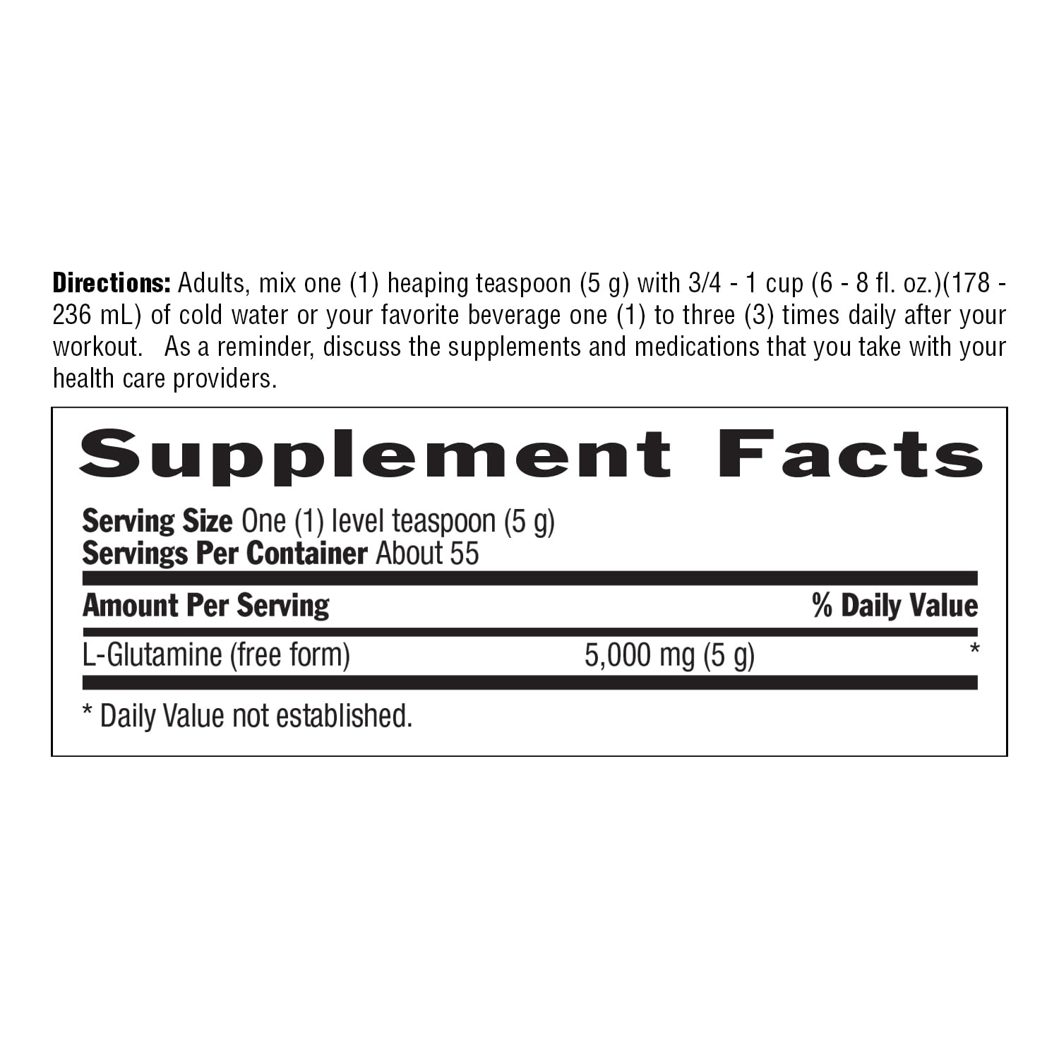 Country Life L-Glutamine Pure Powder nutrition facts