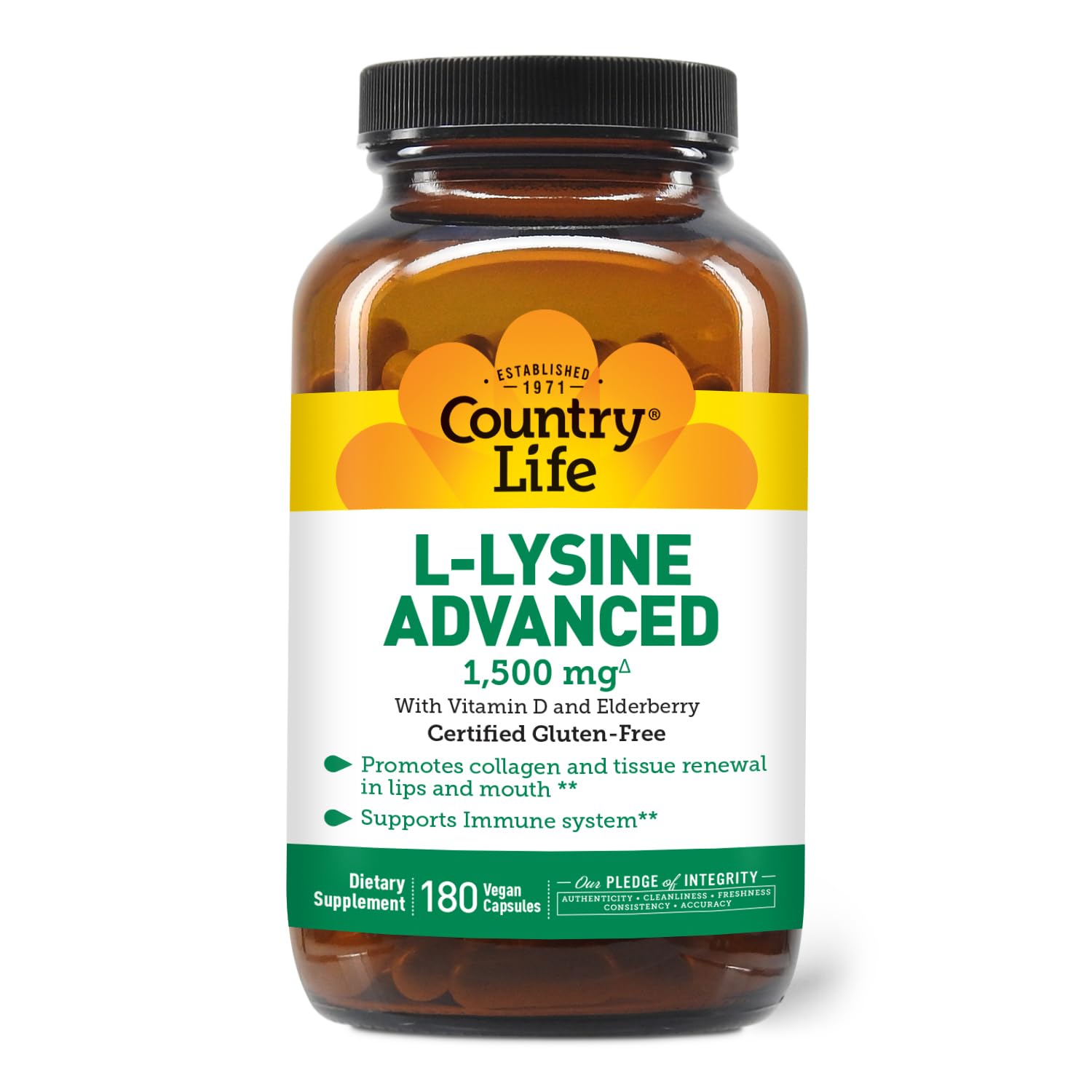 Country Life L-Lysine Advanced 1500mg 90 capsules front view