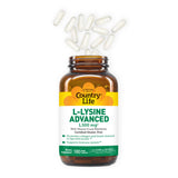 Country Life L-Lysine Advanced 1500mg side view showing capsule details