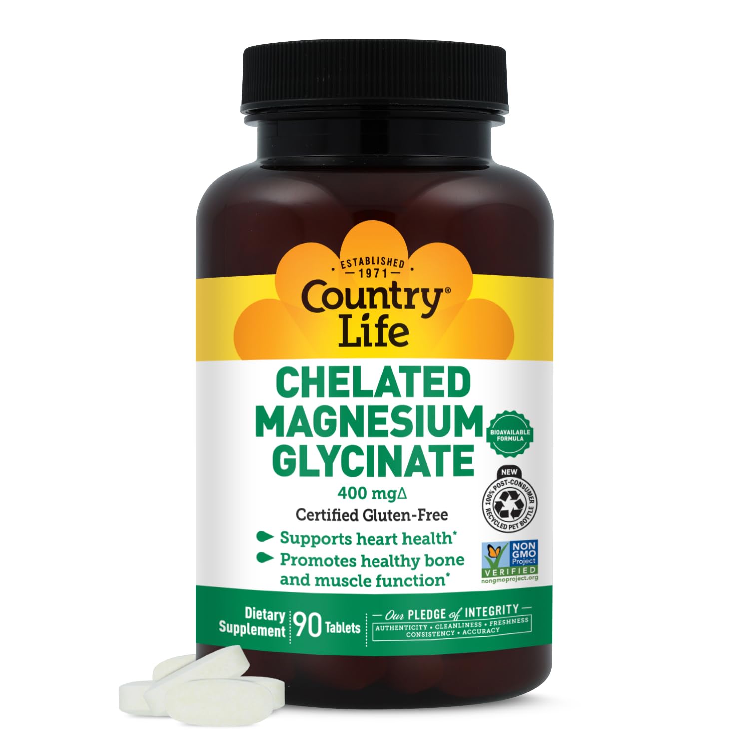 Country Life Magnesium Glycinate 400mg Tablets front view