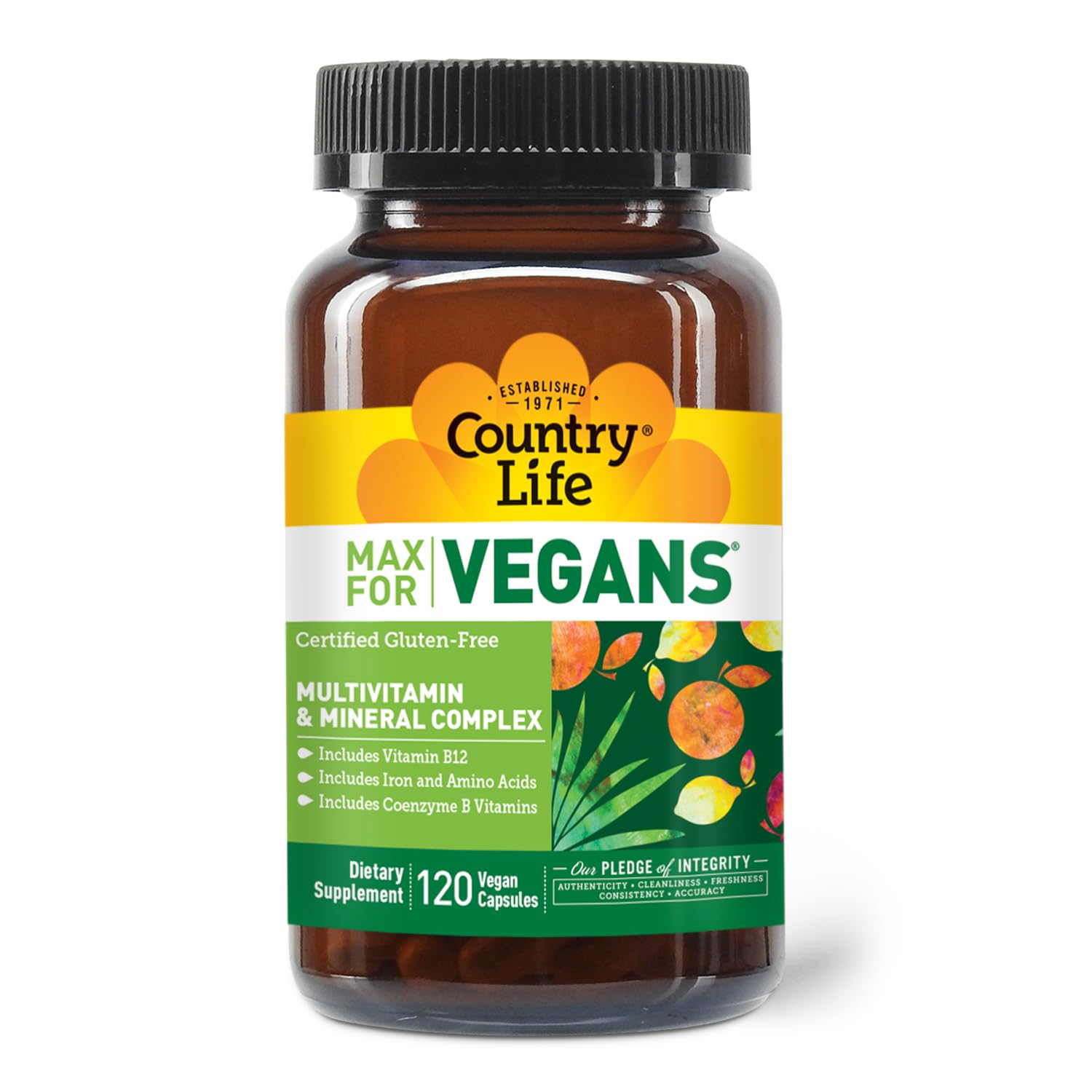 Country Life Max for Vegans capsule bottle side view