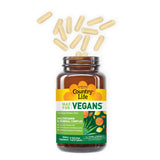 Country Life Max for Vegans capsules on a wooden table