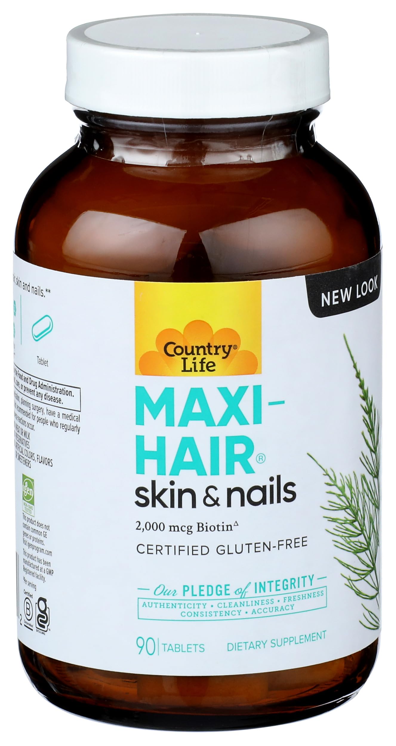 Country Life Maxi-Hair Biotin Supplement ingredients list on the back