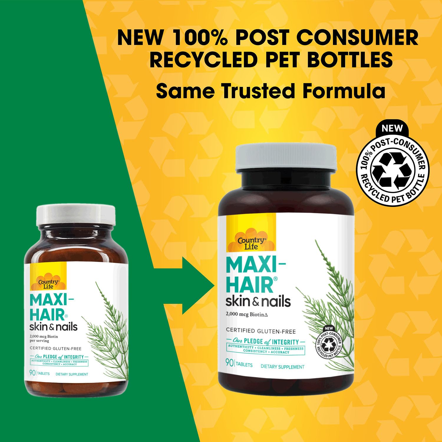 Country Life Maxi-Hair Biotin Supplement side view showing label