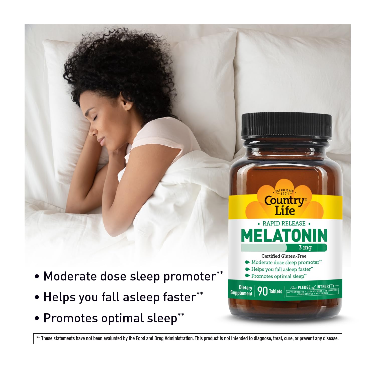 Country Life Melatonin Sleep Aid 3mg side view of container