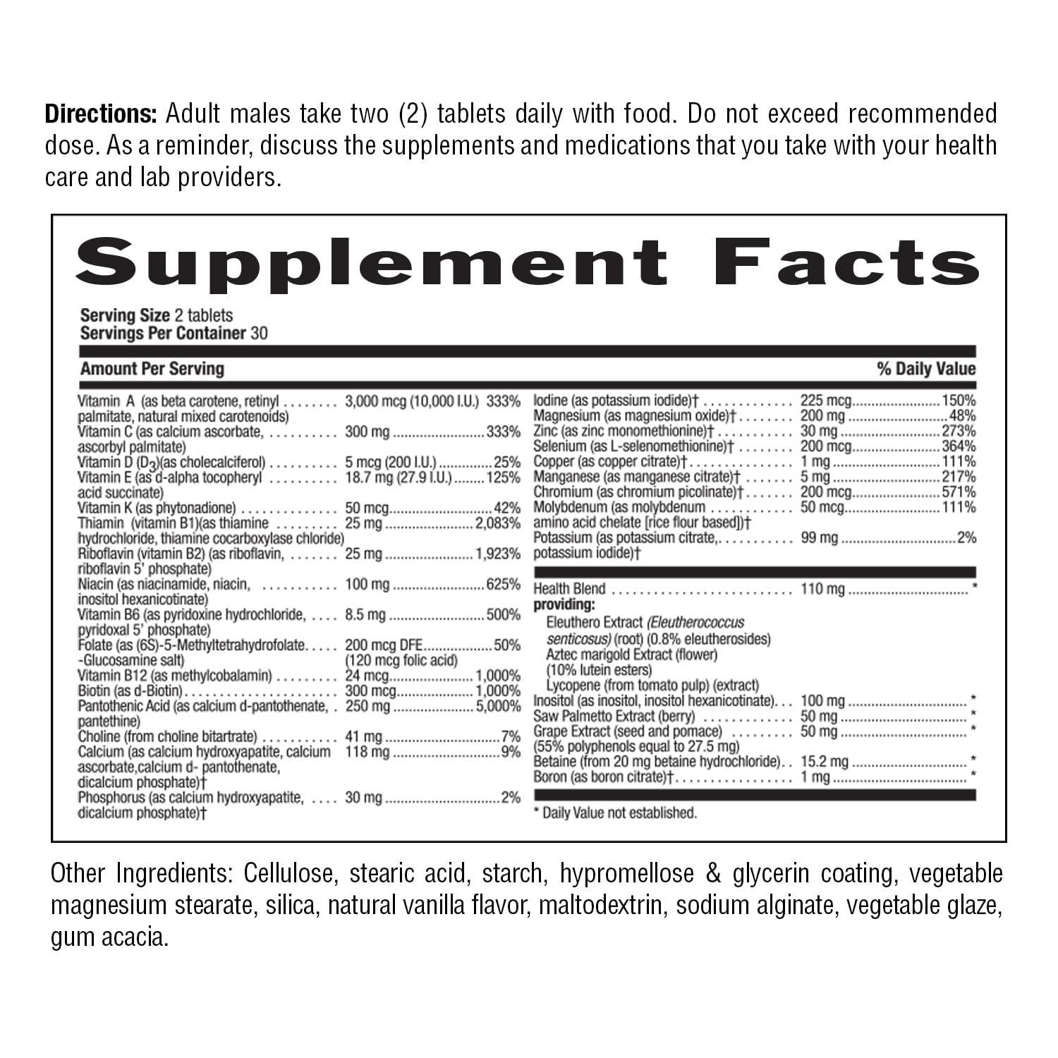 Country Life Men's Multivitamin ingredients list