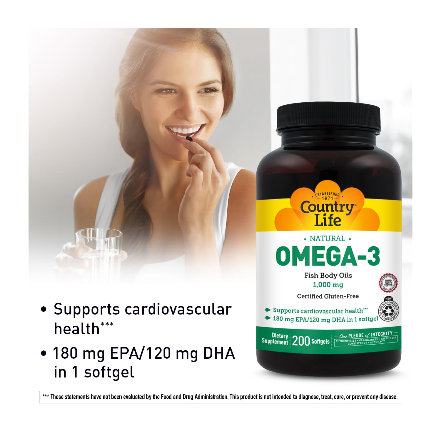 Country Life Omega-3 Fish Oil Softgels close-up of softgel