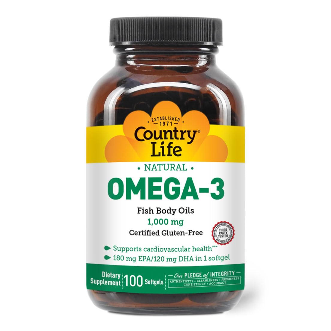 Country Life Omega-3 Fish Oil Softgels front view with packaging