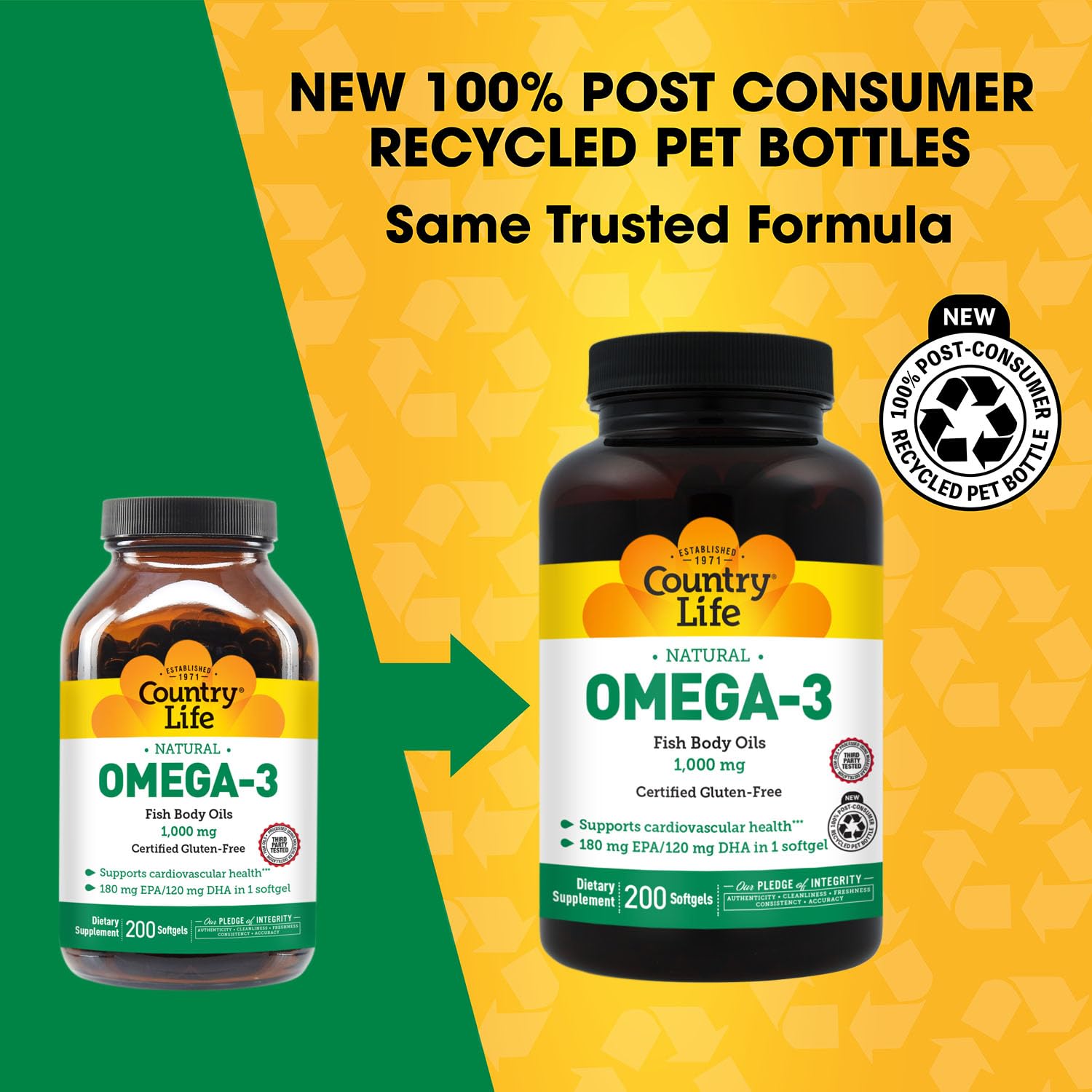 Country Life Omega-3 Fish Oil Softgels side view