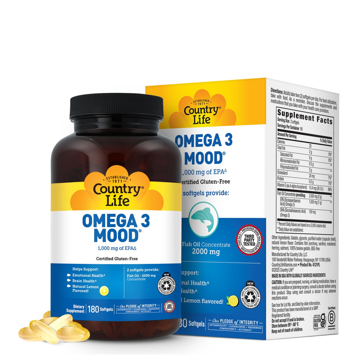 Country Life Omega 3 Mood Fish Oil 2000mg front view