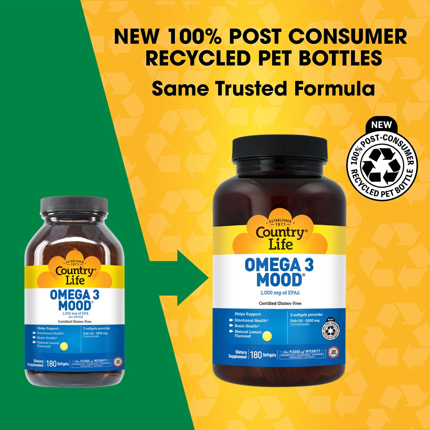 Country Life Omega 3 Mood Fish Oil 2000mg side view