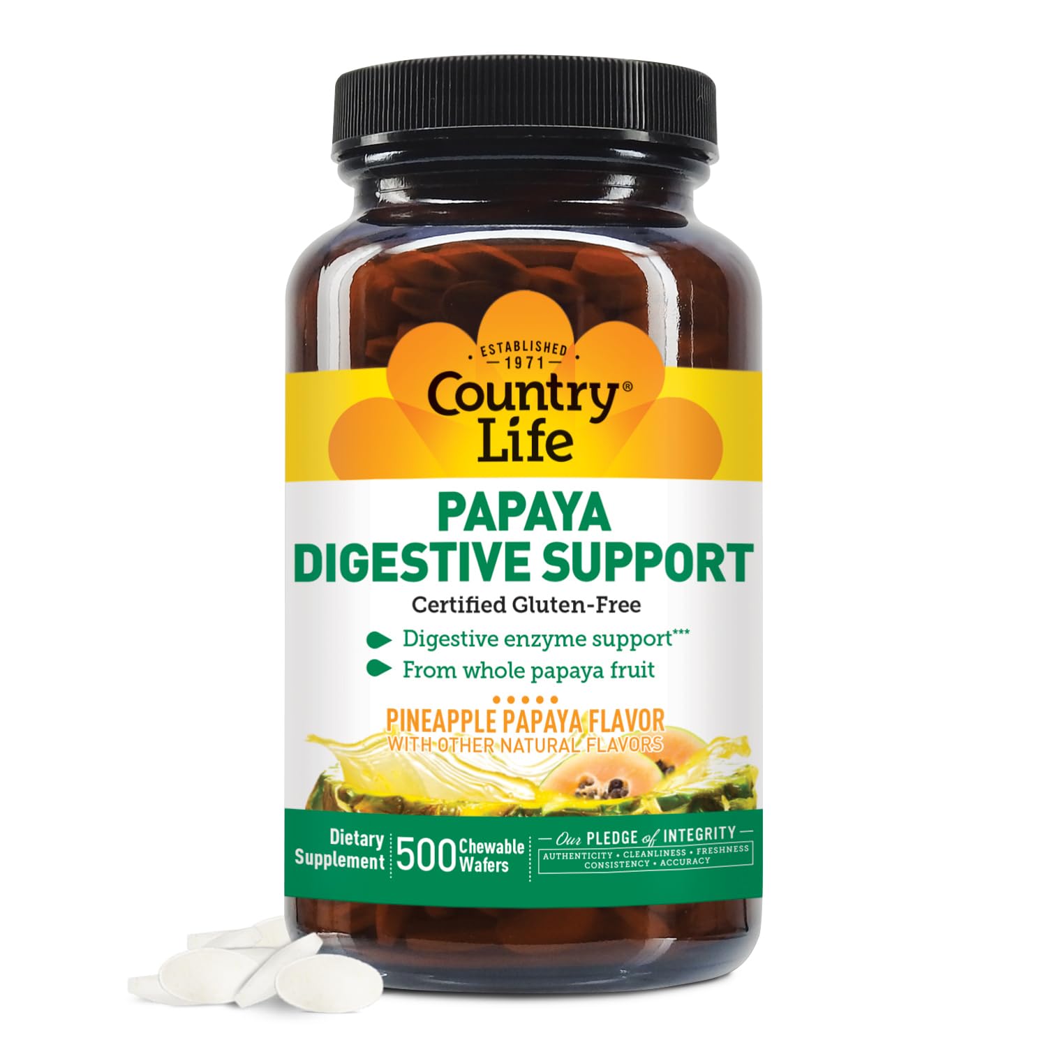 Country Life Papaya daily Support chewable wafers front view