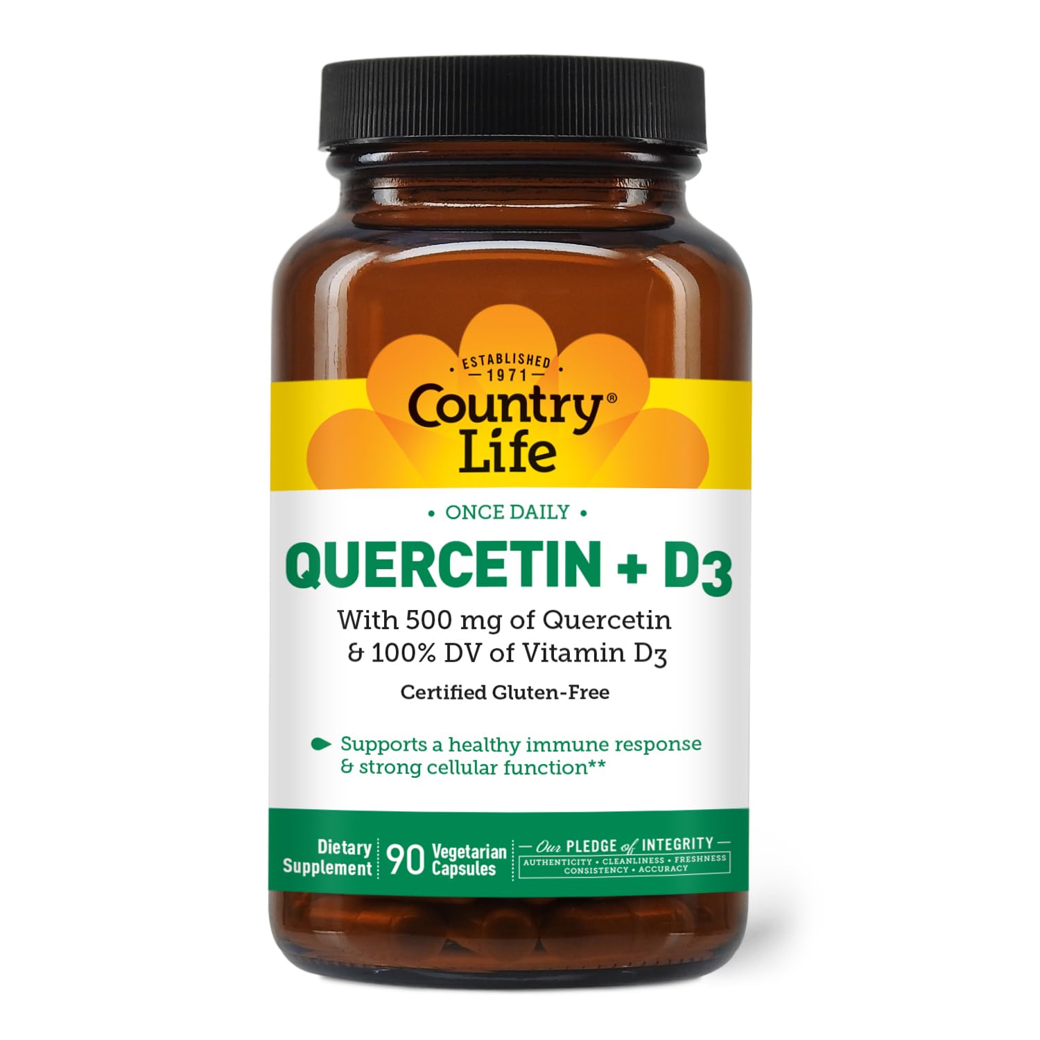 Country Life Quercetin with Vitamin D3 capsules front view