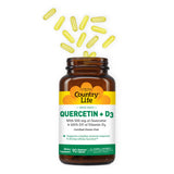 Country Life Quercetin with Vitamin D3 capsules on a wooden table